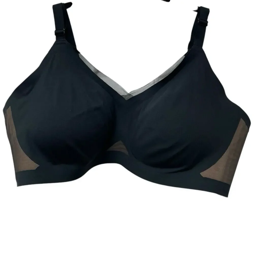 Honeylove 3X Bra‎ Crossover Black Wireless Mesh Comfort
